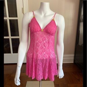 Betsy Johnson Intimates Pink Lace Babydoll Chemise Size Small
